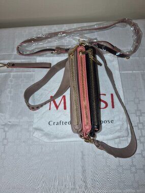 MERSI 3-in-1 Convertible Crossbody Bag Taupe Pink Black with Extra Straps